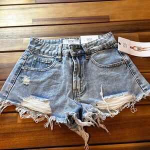 Women's Distressed Denim Shorts - Blue